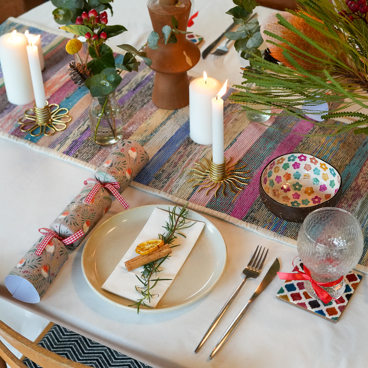 Chemin de table upcyclé issu du commerce équitable