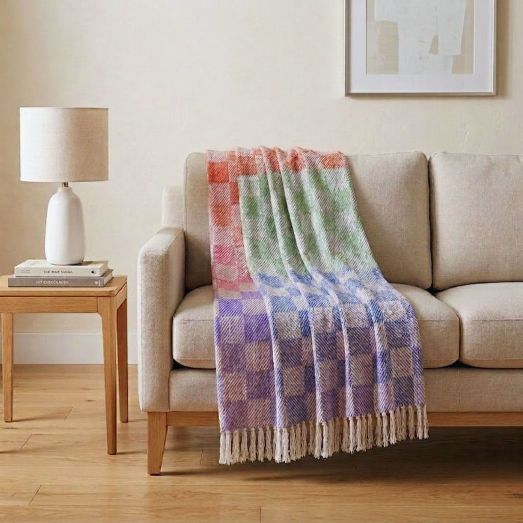 Jeté en coton recyclé à carreaux