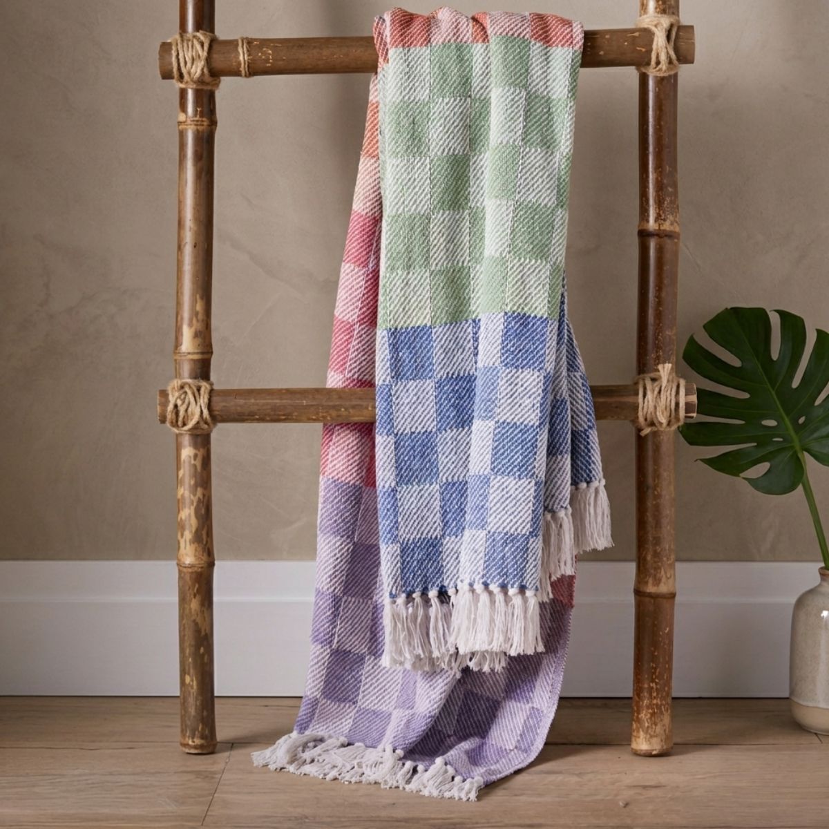 Jeté en coton recyclé à carreaux