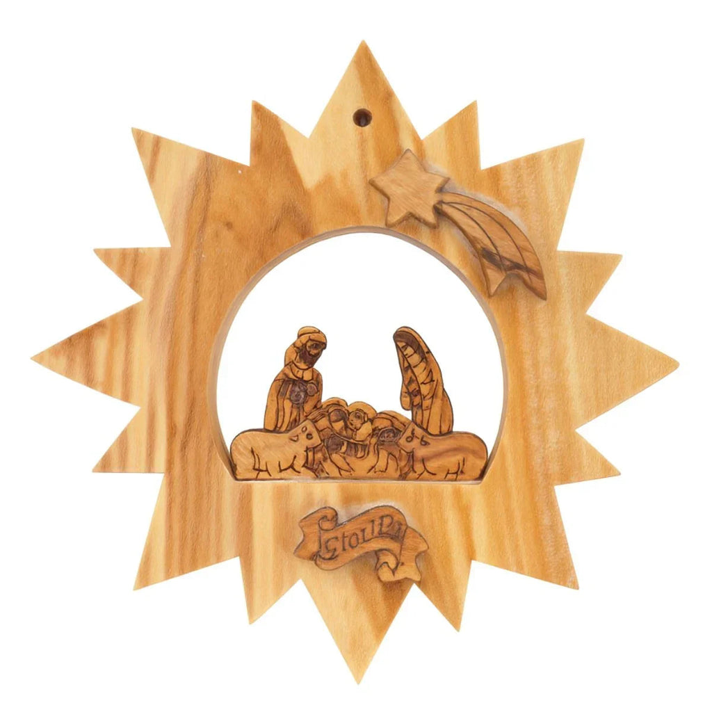 Ornement Étoile Sainte Famille en Bois d'Olivier