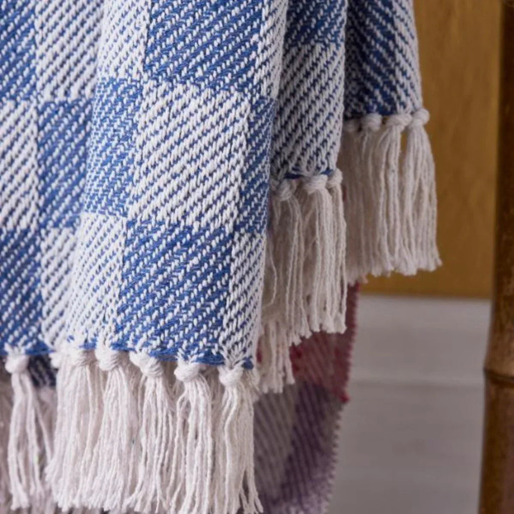 Jeté en coton recyclé à carreaux