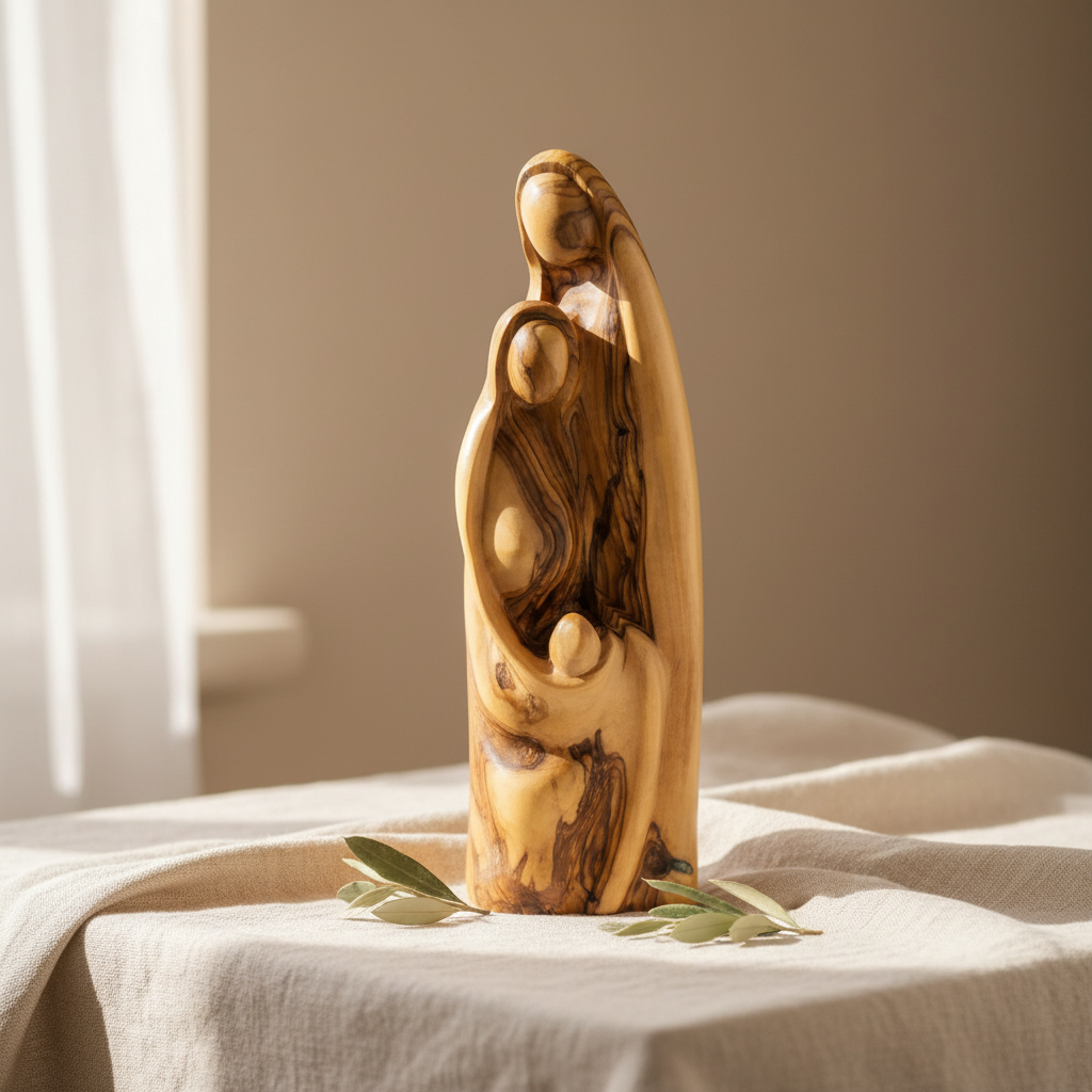 Olive Wood Holy Family - Natural